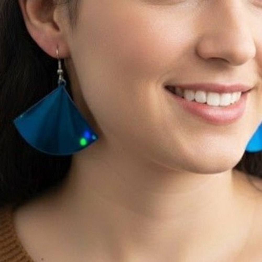 Laser Vintage Cobalt Blue‎ Prismatic Fan Drop Earrings Made in England Retro 80s
